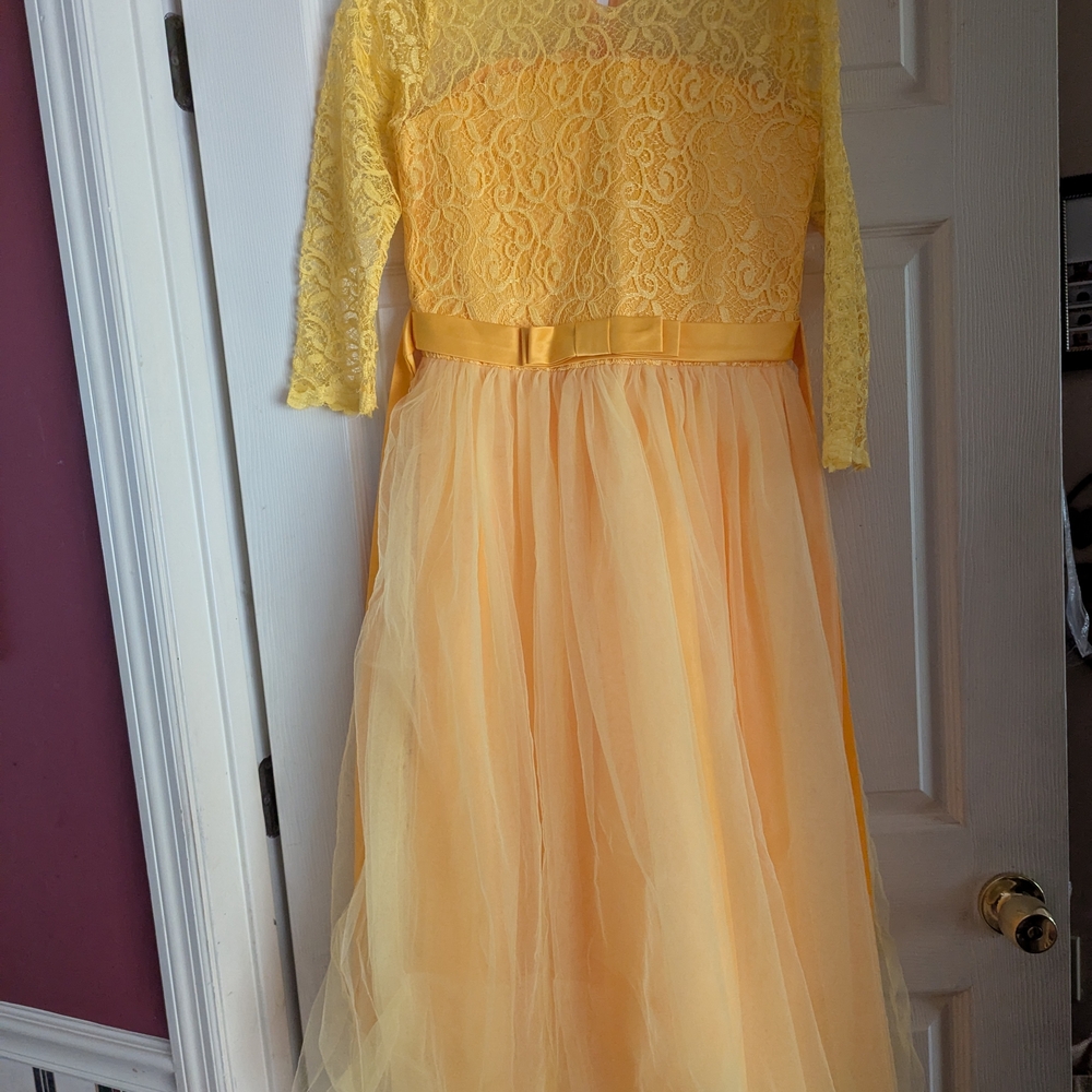 Elegant Yellow Lace Kids Dress